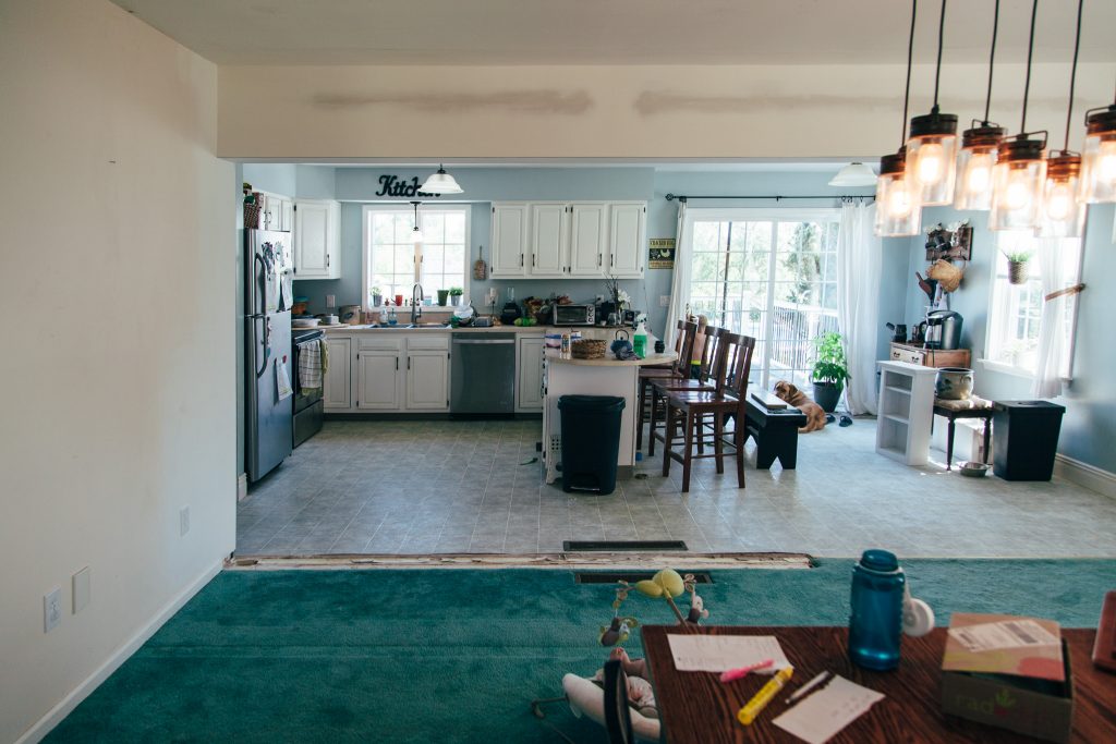 You can see the footprint of the old wall. This new area is our favorite place in the house now.